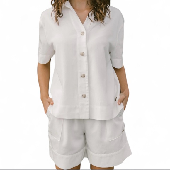 Cozy Earth coastal comfort shorts women’s large NEW linen casual neutral white - Picture 1 of 8